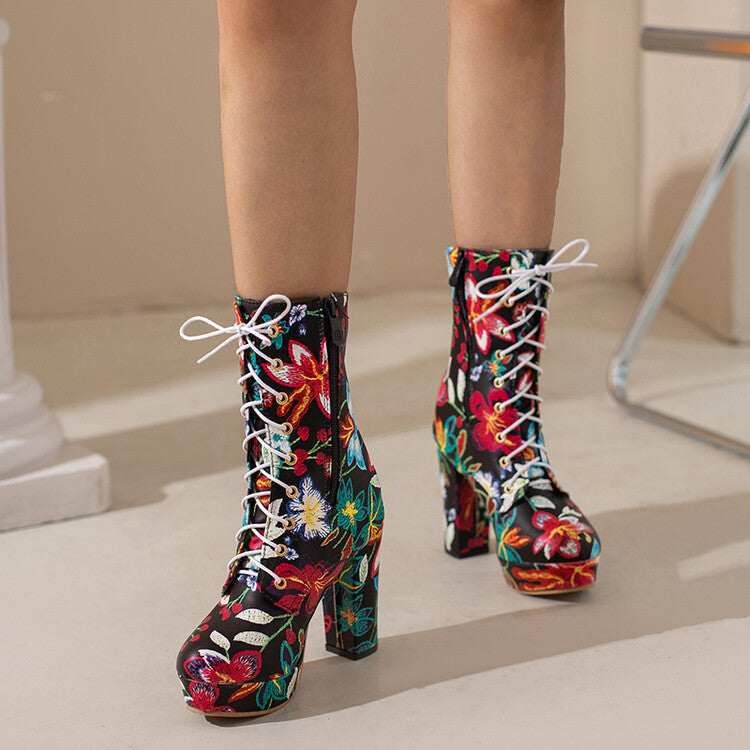 Noemi Floral Platform Boots